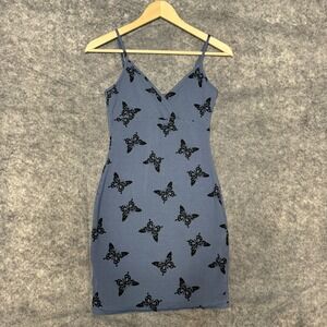 Wild Fable Dress Womens M Blue Black Butterfly Babydoll Bodycon Y2K Fairy Grunge